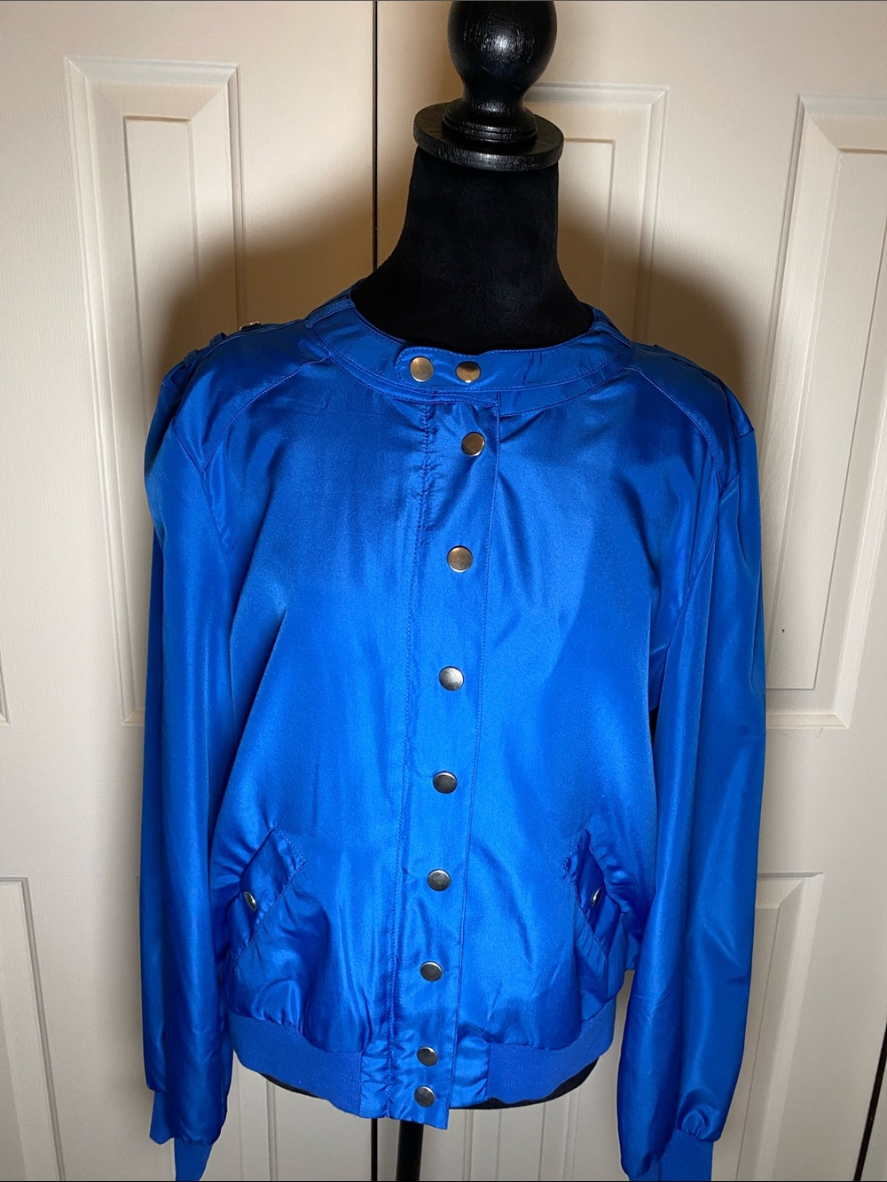 Coupe Collection Cobalt Blue Women's Snap-Front Bomber Jacket Size Large NWT